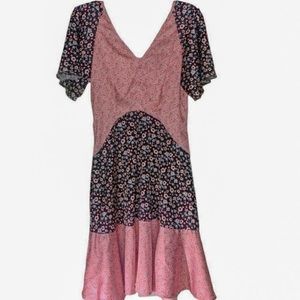 Shein Satin Floral Print Bell Sleeve Flare Dress XS Extra Small